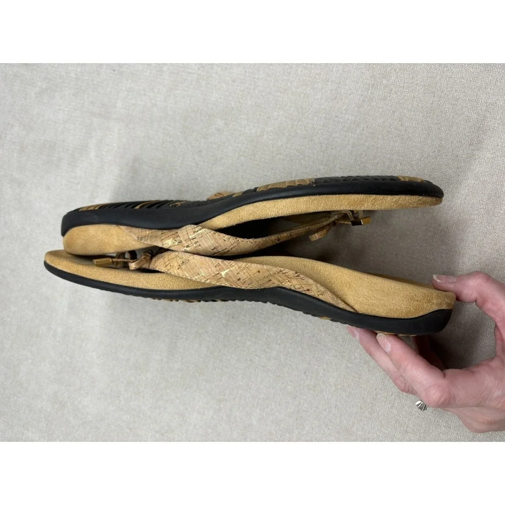 Vionic Sandals Brown 10 Bella II Cork Slides Flip Flops Contoured Footbed Bow
